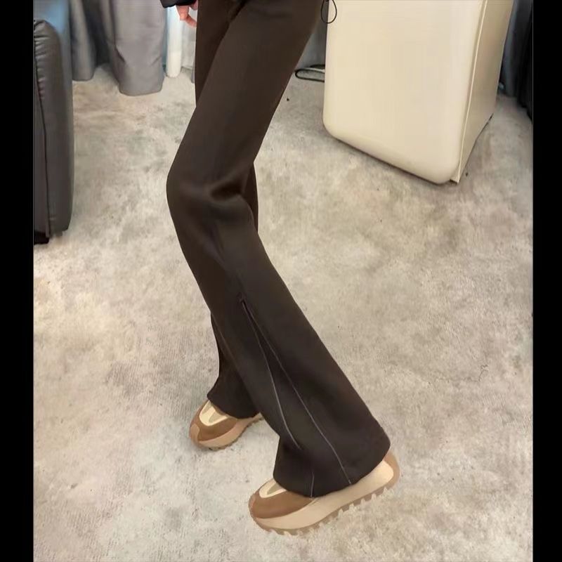 2023 Autumn and Winter New Supermodel Pants Extremely Cold Plush Velvet Warm Slim-fitting Zipper Two-Wear Slim Flared Pants