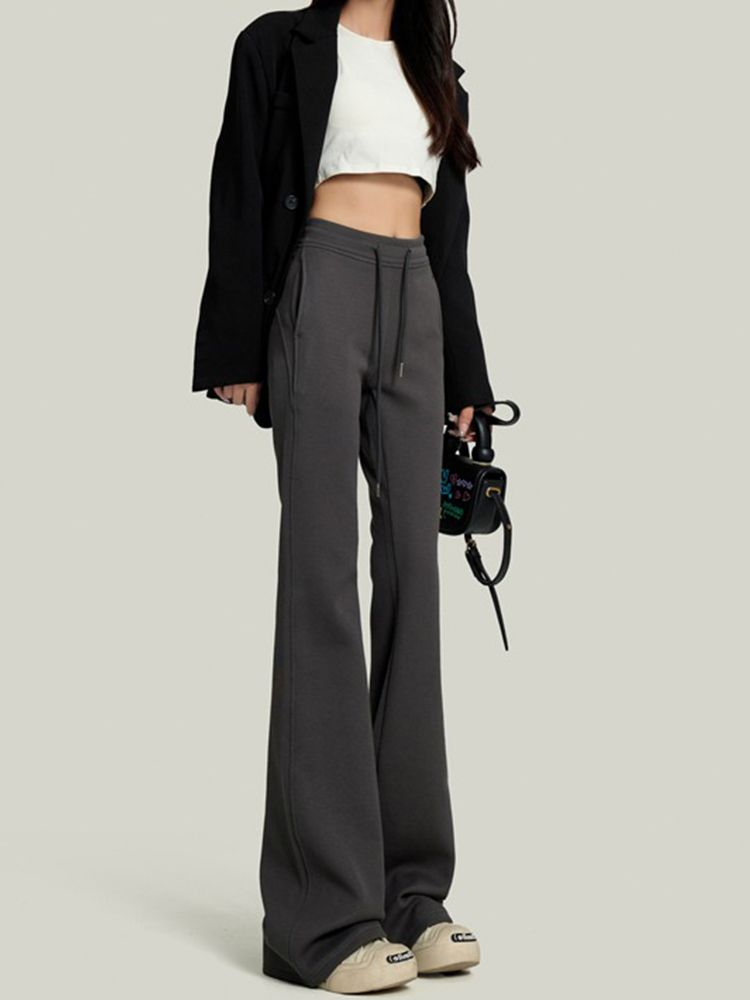 Dark gray bell-bottomed trousers for women, autumn and winter sports pants, casual horse-shoe pants, floor-length slimming, slim-flared pants, thickened pants