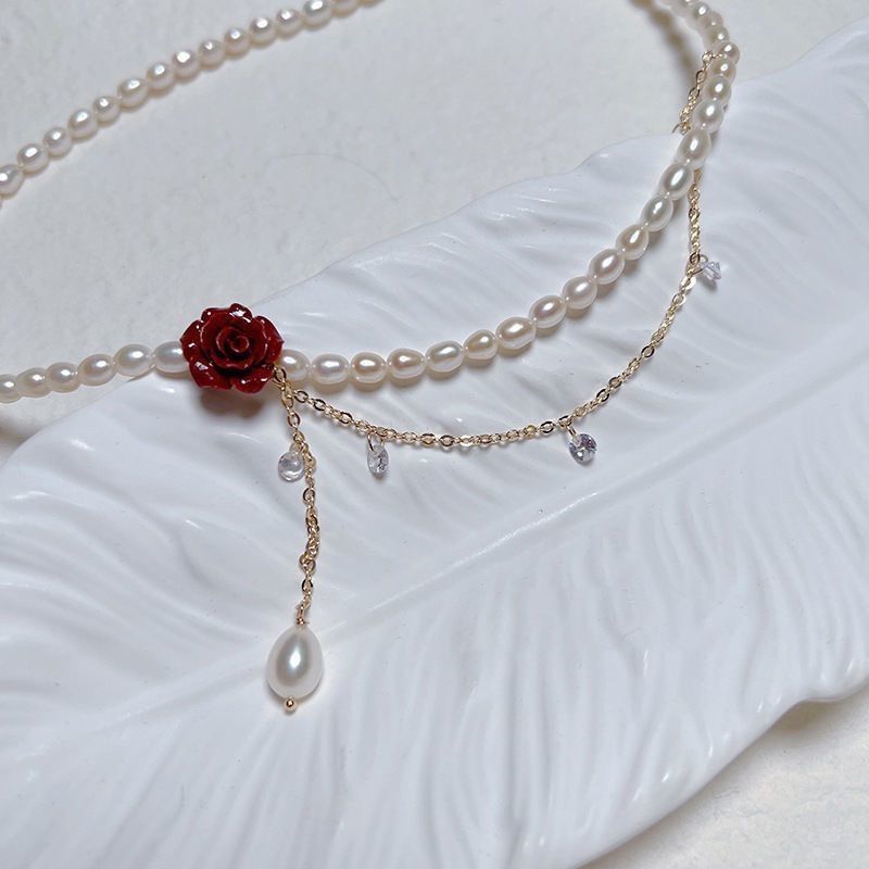 玫瑰花朵锆石珍珠项链韩式小众设计感ins风颈链锁骨链气质项饰女