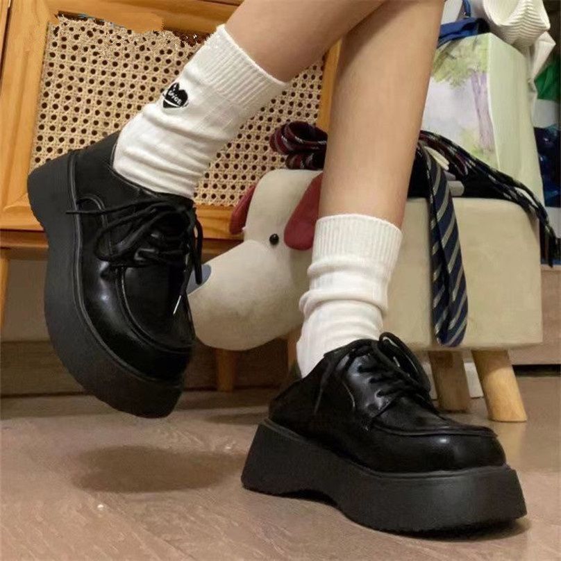 小皮鞋女英倫風2023新款秋冬百搭日系復古黑色加絨厚底瑪麗珍單鞋