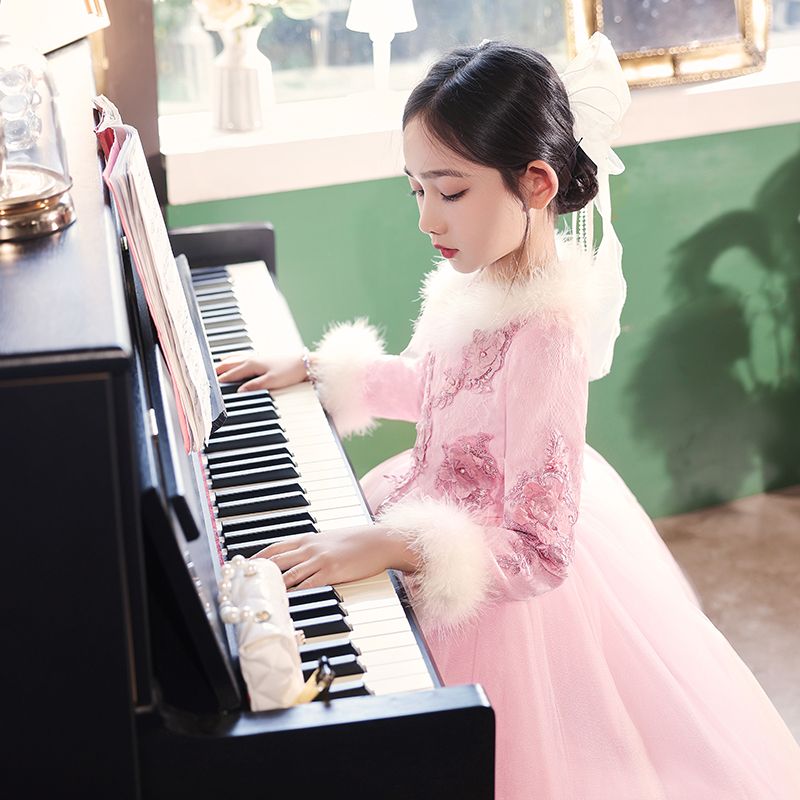 女童礼服公主裙冬季花童钢琴生日演出服主持人晚礼服洋气连衣裙冬