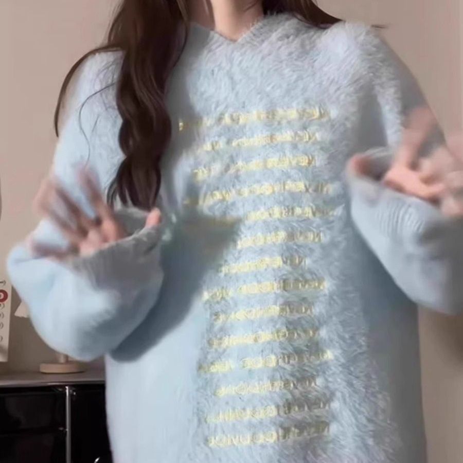 美式設計感貓耳朵慵懶風毛衣女2023秋冬寬鬆小眾針織外套加厚上衣