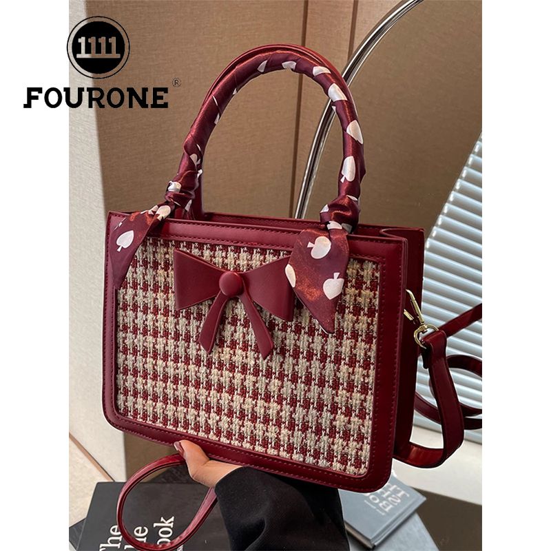 Red bag for women new fashion woolen shoulder small square bag retro high-end crossbody bag wedding bag