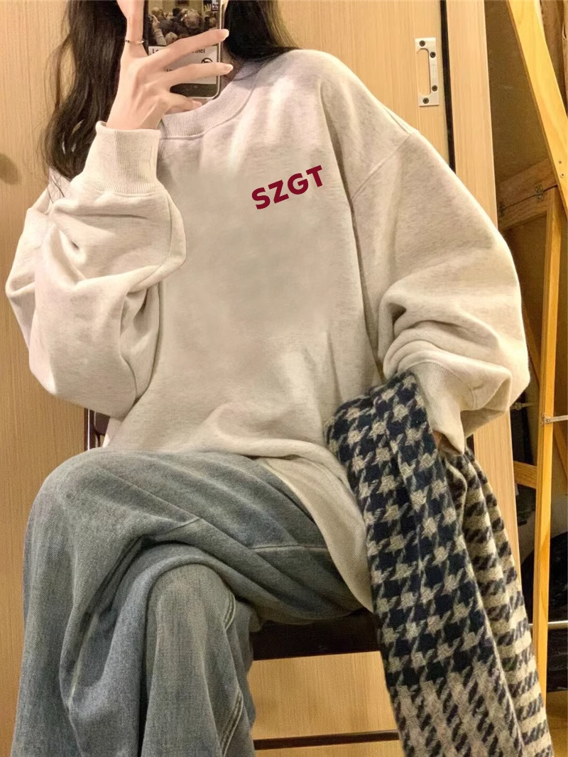 學院風簡約秋冬圓領衛衣女學生春秋季新款純欲寬鬆顯瘦長袖上衣潮