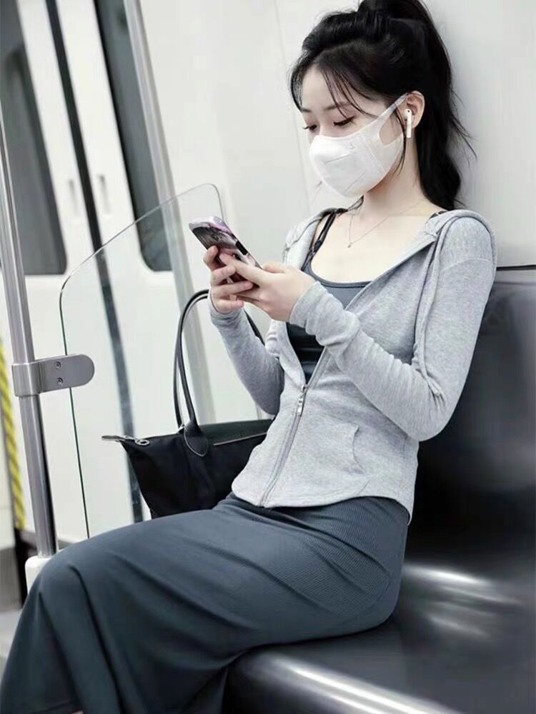 秋季新款氣質修身顯瘦薄款開衫上衣女學生短款休閒長袖連帽小外套