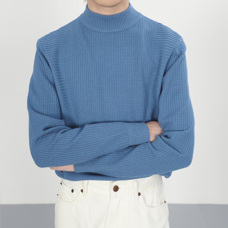 紋理格半高領毛衣男秋冬潮流ins韓版修身帥氣保暖內搭針織衫線衣