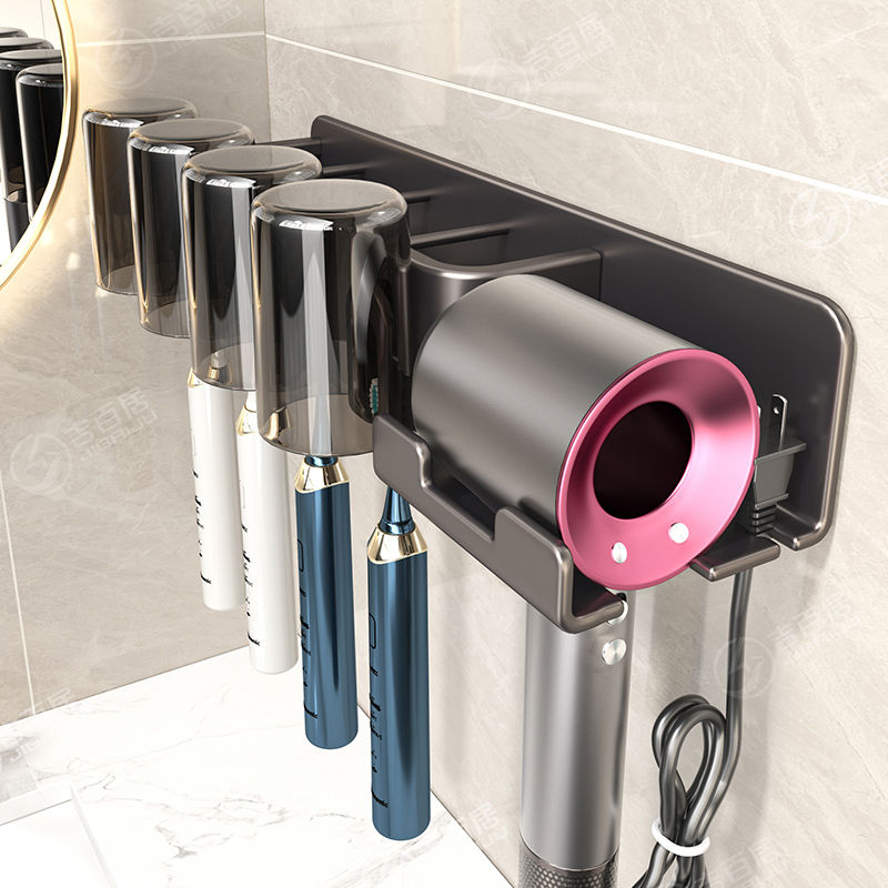 浴室卫生间置物架电动牙刷架免打孔挂墙牙刷牙杯吹风机一体收纳架