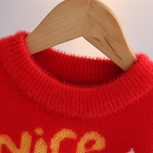 女童毛衣2023新款洋气秋装儿童加厚红色上衣女孩秋冬季针织打底衫