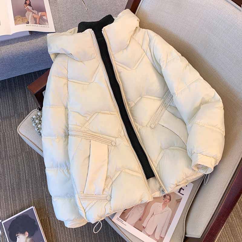 小個子羽絨棉服女2023新款皮草派克服短款保暖棉襖白色外套設計感