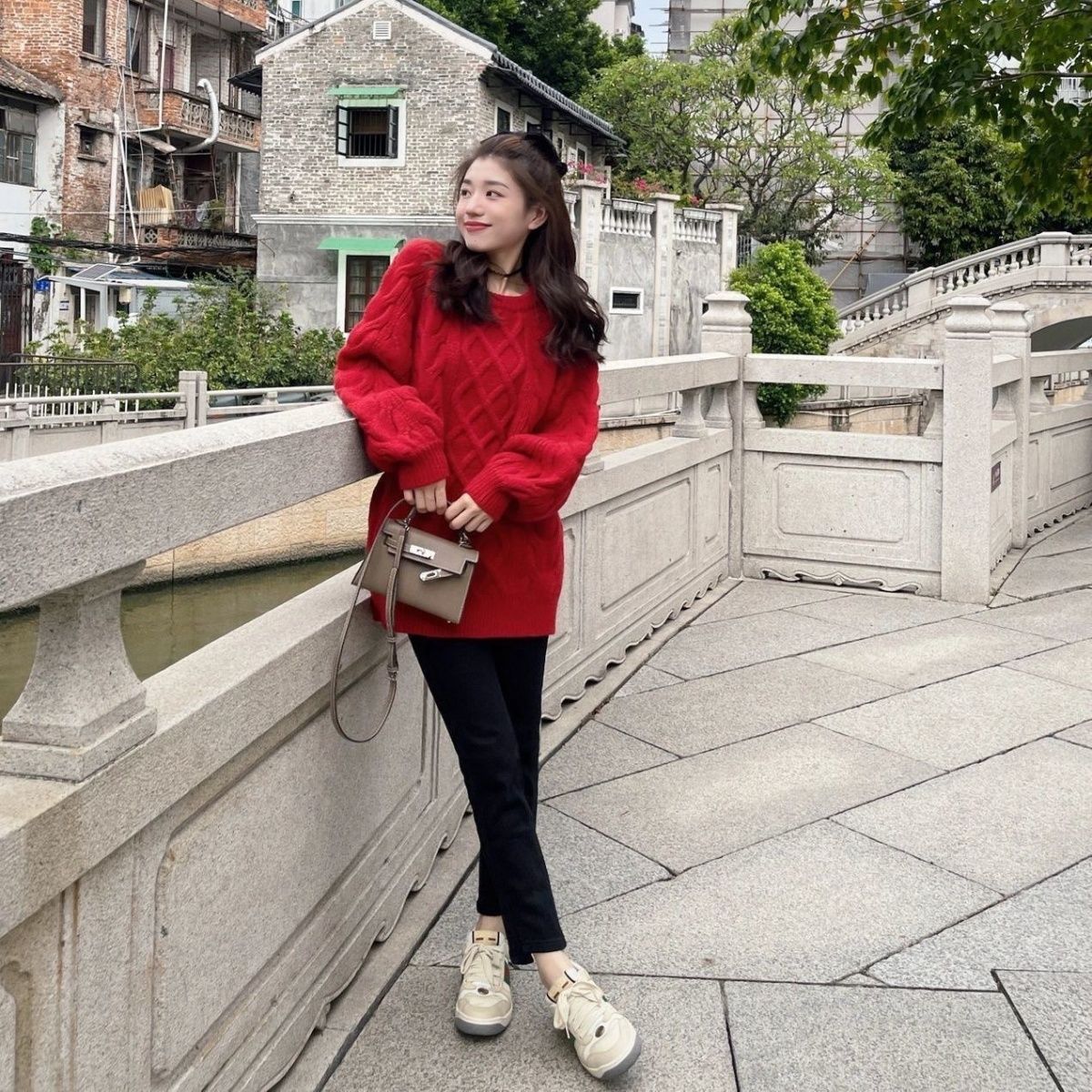 秋冬法式奶系溫柔上衣慵懶風聖誕紅色針織毛衣女中長款設計感小眾