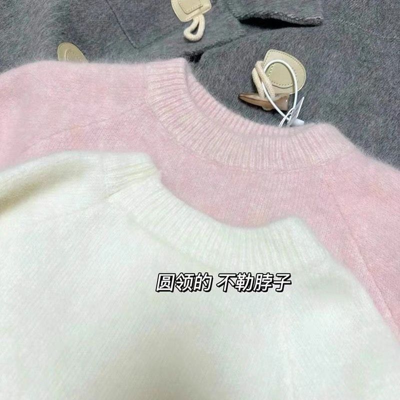 Gentle milky pink raccoon velvet sweater for women in autumn and winter thickened lazy style soft and waxy pullover knitted top