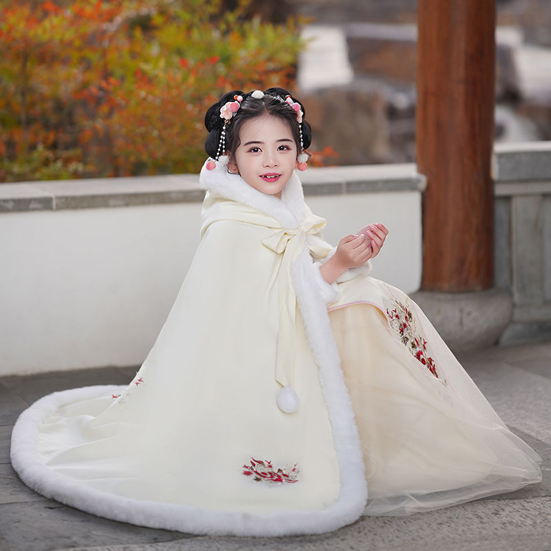 漢服女童古裝新款加絨秋冬連衣裙兒童冬季超仙唐裝拜年服過年衣服