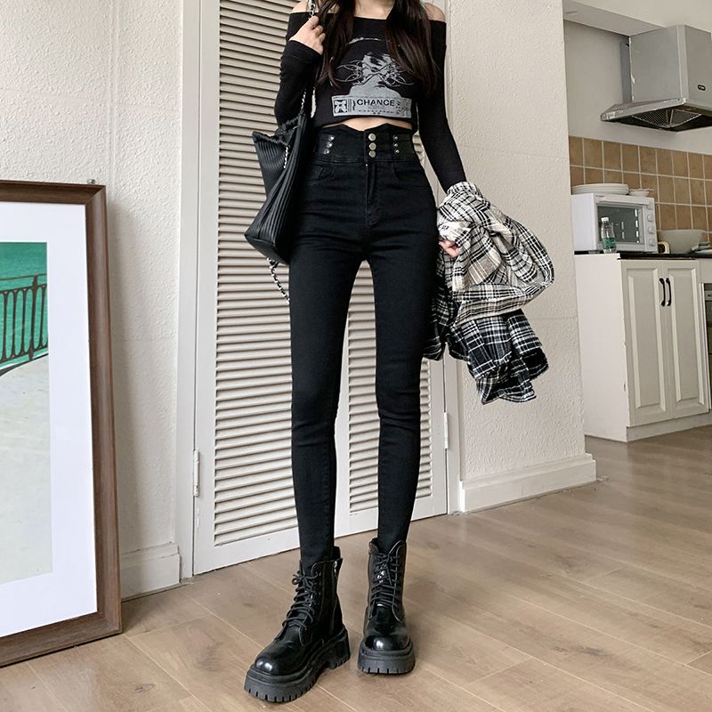 氣質設計感時尚洋氣牛仔褲女裝2023年高腰提臀修身鉛筆褲潮流遮肉
