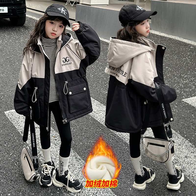 女童派克服2023年秋冬新款加絨加厚韓版洋氣中大童保暖派克服外套