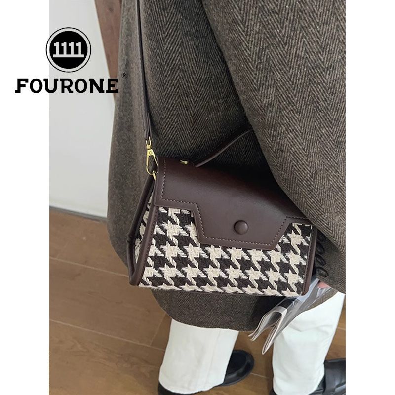 Hand-held houndstooth bag women's new single shoulder crossbody bag high-end retro fashion retro small square bag