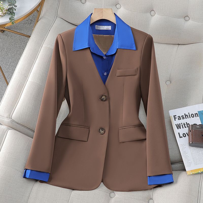 Black suit jacket for women spring and autumn 2024 new temperament and high-end sense small fashion casual fake two-piece suit