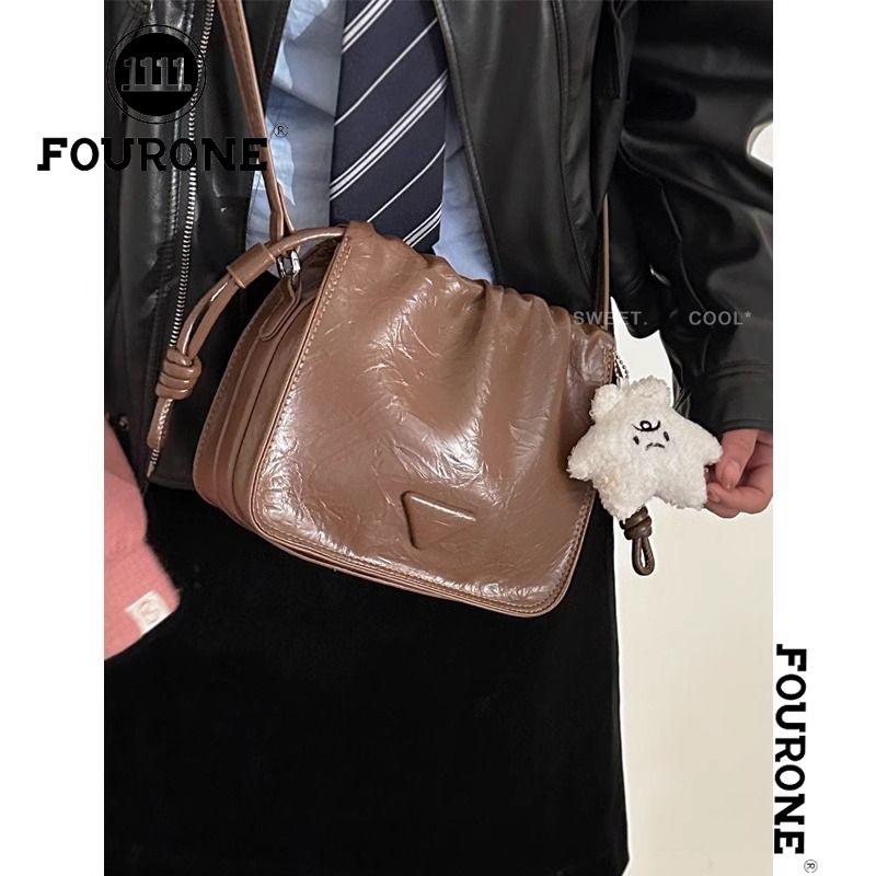Retro pleated crossbody bag for women new trendy Korean bucket bag niche texture shoulder bag small bag
