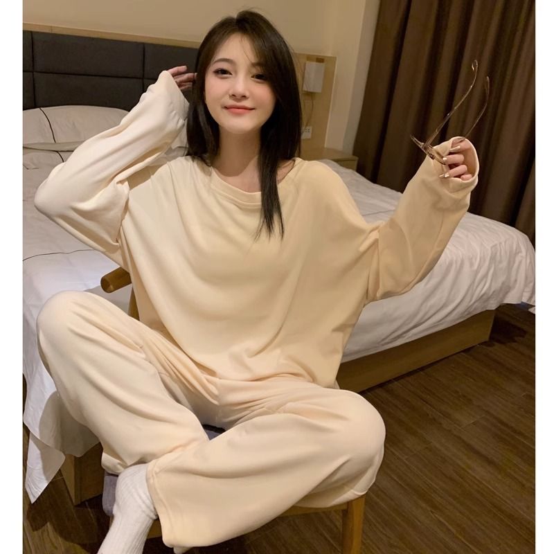 韓國純色德絨睡衣女秋冬季簡約甜美ins加絨高級感外穿家居服套裝