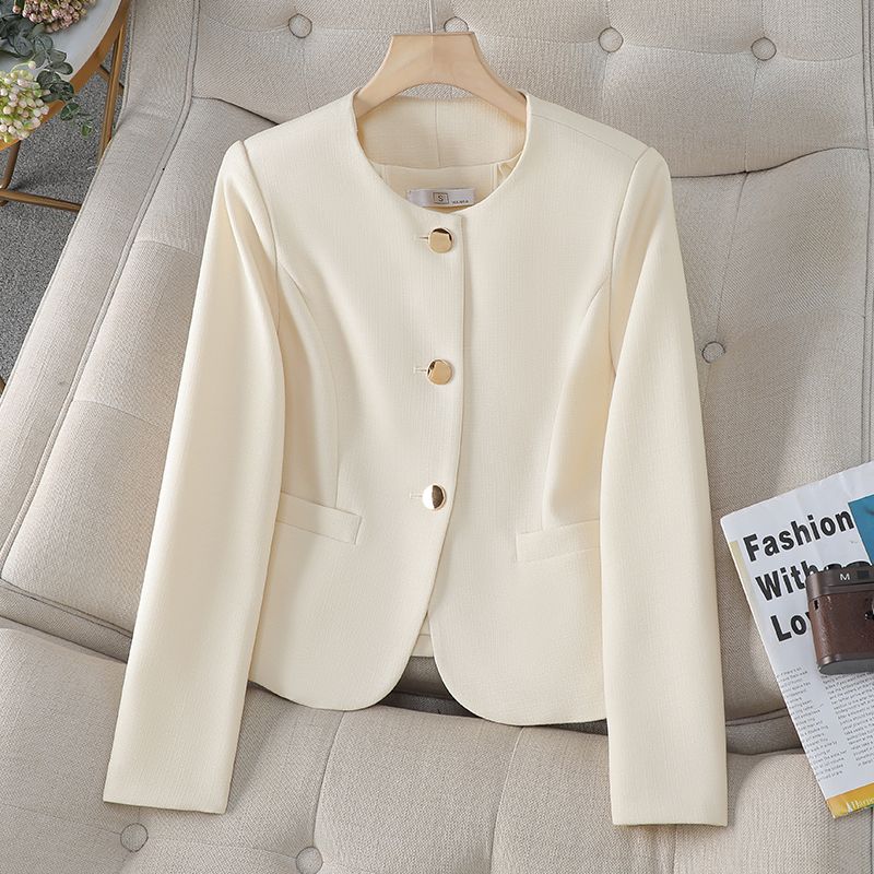 Xiaoxiangfeng round neck blazer women's spring and autumn 2024 new temperament lady cardigan high-end short top