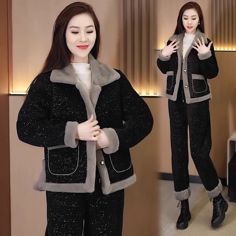 時尚套裝女士秋冬新款冬裝搭配一整套加絨加厚保暖外套褲子兩件套
