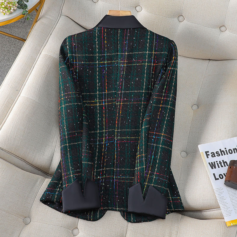 Plaid blazer women's 2024 new high-end temperament top casual retro British style fashion small suit