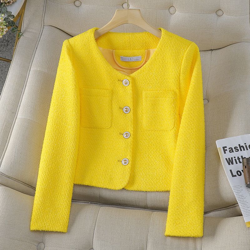 Yellow small fragrant style jacket for women spring and autumn 2024 new style small lady temperament fashion high-end short top