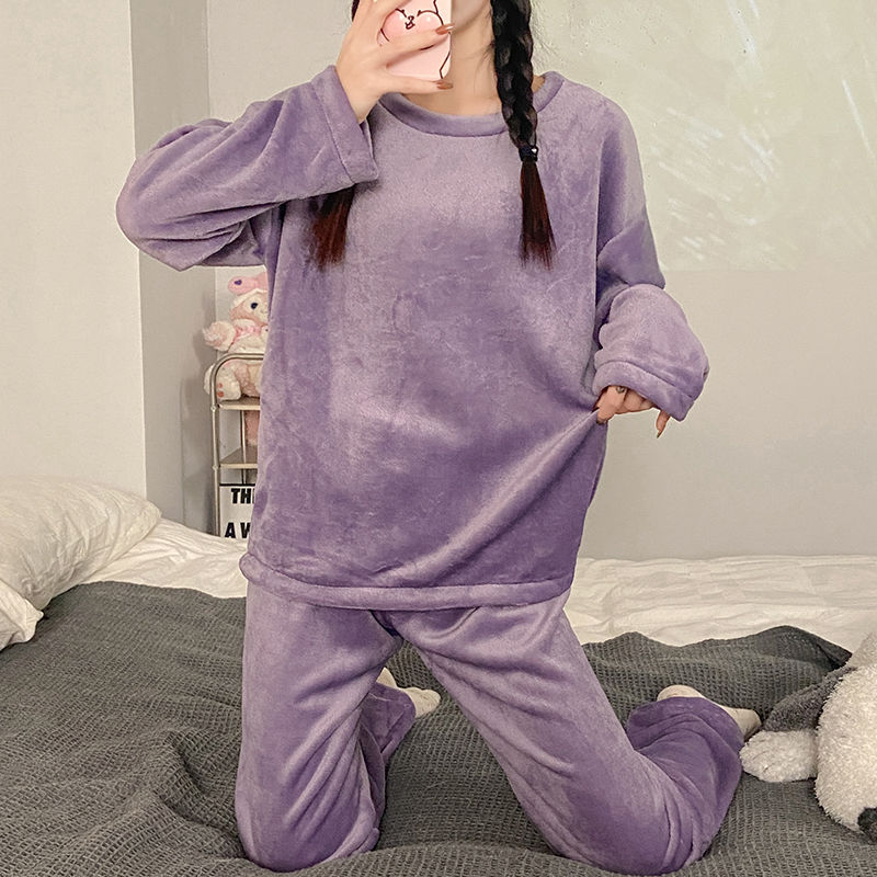 珊瑚絨睡衣女冬季加厚加絨ins風學生妹高顏值卡通寬鬆家居服套裝