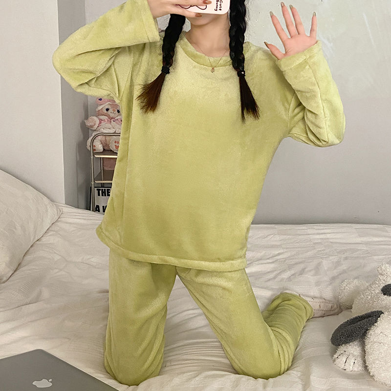 珊瑚絨睡衣女冬季加厚加絨ins風學生妹高顏值卡通寬鬆家居服套裝