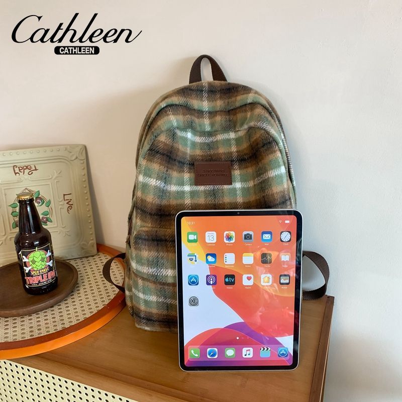 Retro high-looking woolen new plaid school bag, versatile large-capacity student backpack, commuter backpack