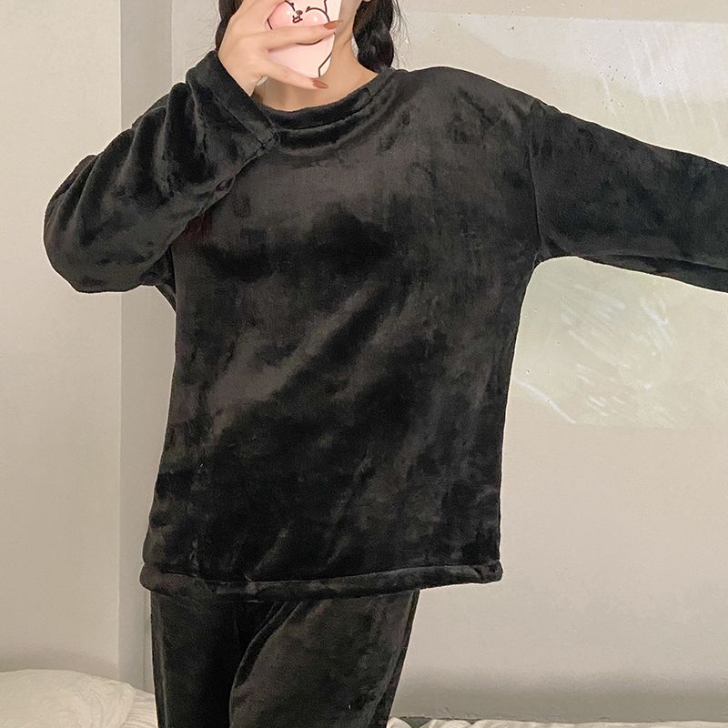 珊瑚絨睡衣女冬季加厚加絨ins風學生妹高顏值卡通寬鬆家居服套裝