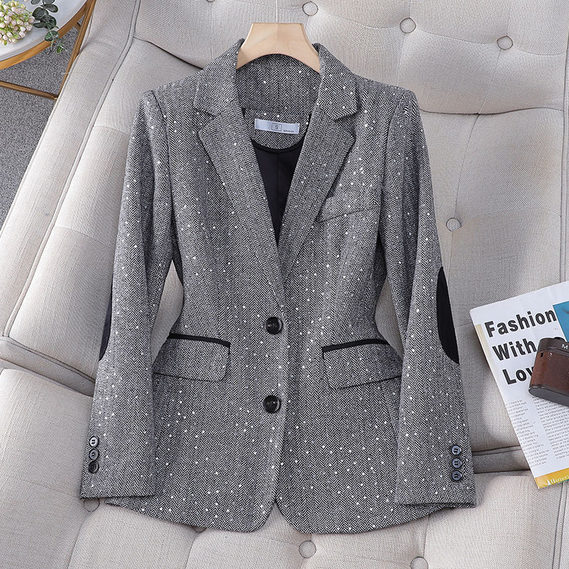 Gray suit jacket for women 2024 new Korean style design niche suit slim fashion versatile top