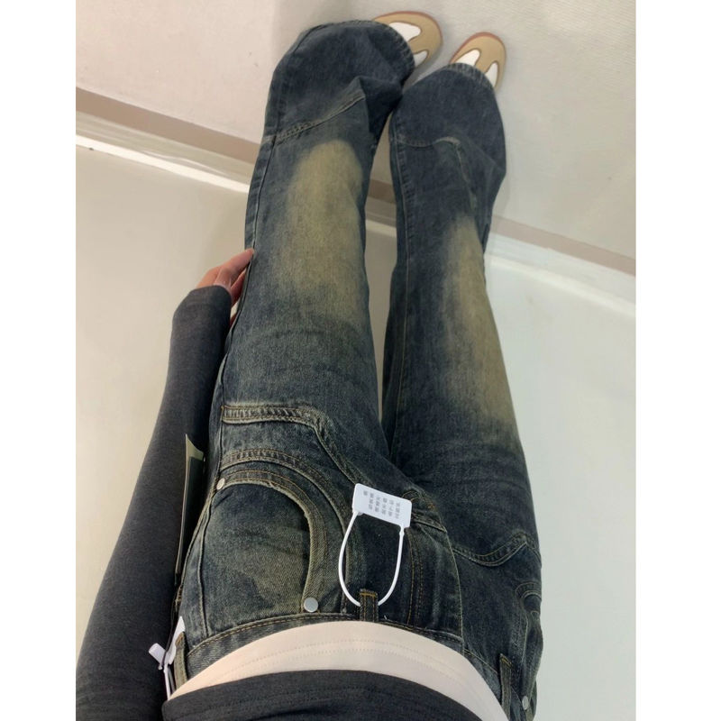 復古做舊高腰闊腿牛仔褲女美式小個子顯瘦寬鬆直筒拖地褲子長褲潮