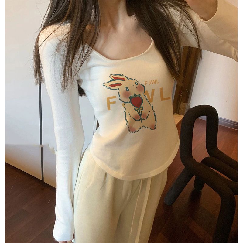 方領長袖T恤女外穿辣妹風露鎖骨短款修身打底衫內搭超百搭ins上衣