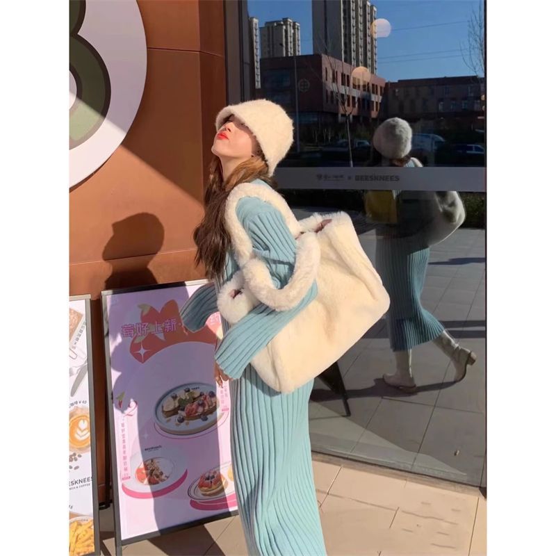高級冬季女包毛茸茸包大容量毛絨包可愛毛毛手提托特包時尚單肩包