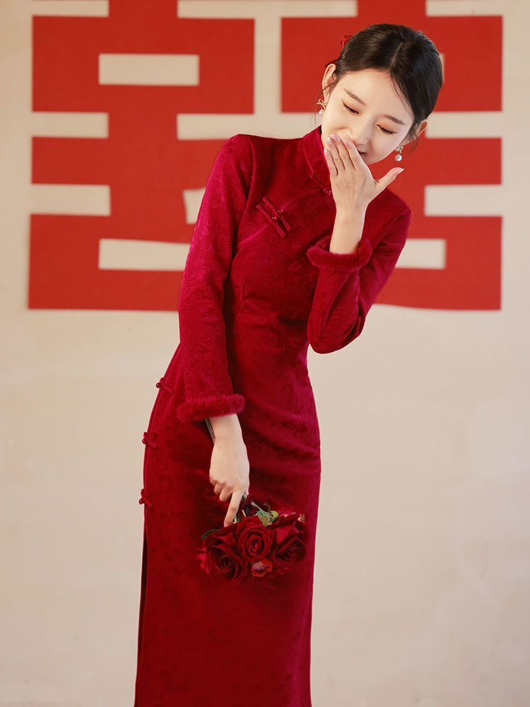 敬酒服旗袍2023年新款年輕款氣質高端優雅加絨加厚結婚訂婚女冬季