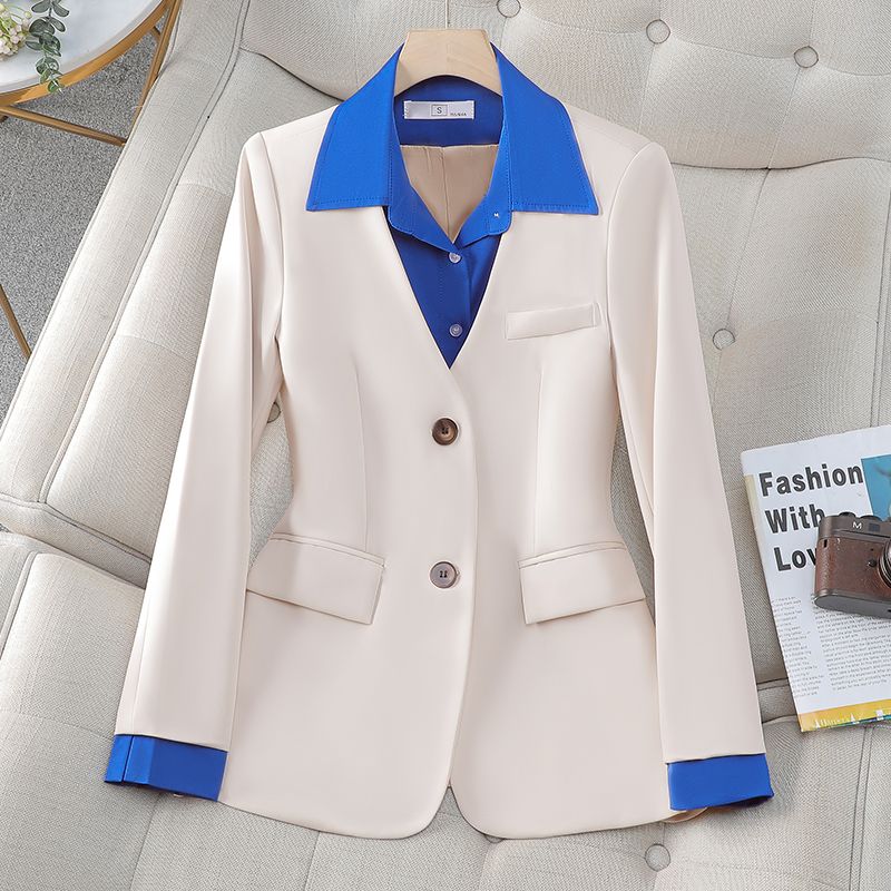 Black suit jacket for women spring and autumn 2024 new temperament and high-end sense small fashion casual fake two-piece suit