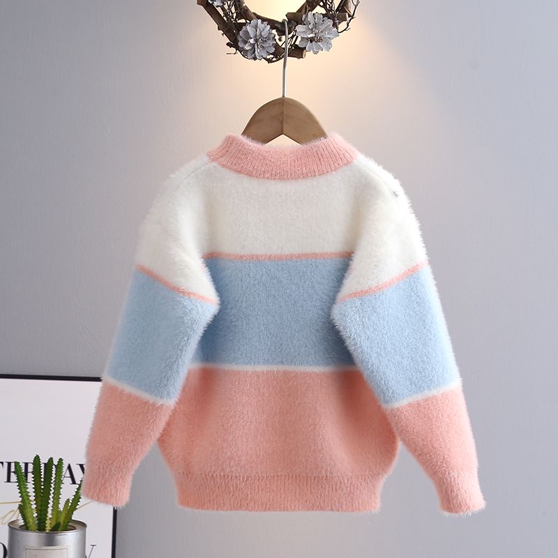 Girls sweater mink velvet autumn and winter  new girls thickened plus velvet baby sweater children's sweater