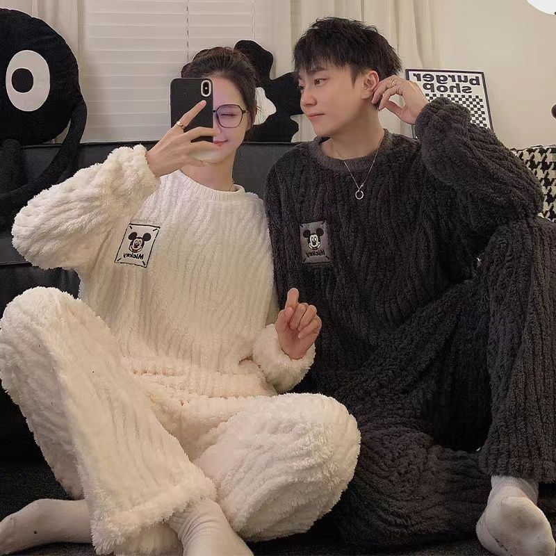 ins Korean version couple style bear pajamas autumn and winter new coral velvet thickened plus velvet internet celebrity home wear set