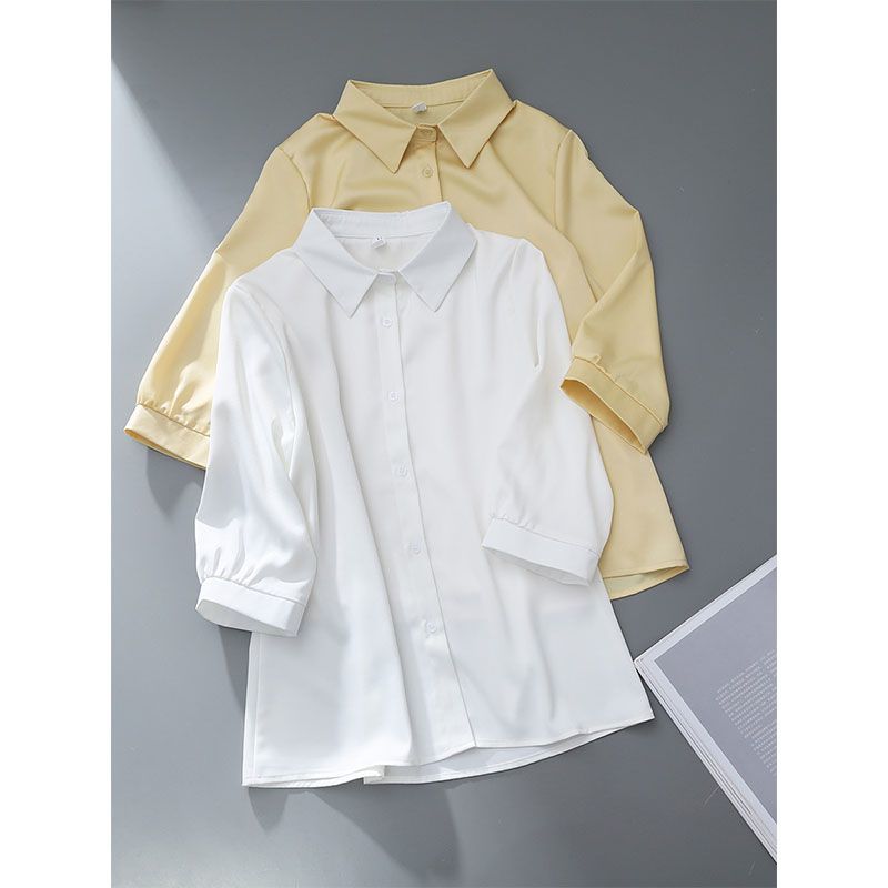 通勤职业白色衬衫女夏季新款百搭别致衬衣中袖设计感宽松气质上衣