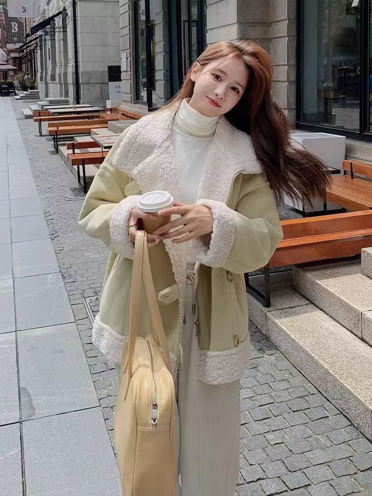 短款羊羔毛外套女2023秋冬新款羊羔絨皮毛一體冬裝加厚輕熟風棉服