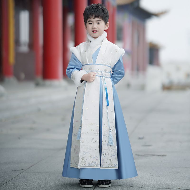 男童秋冬裝加絨漢服古裝中國風男孩武俠風國學服高端古風加厚唐裝
