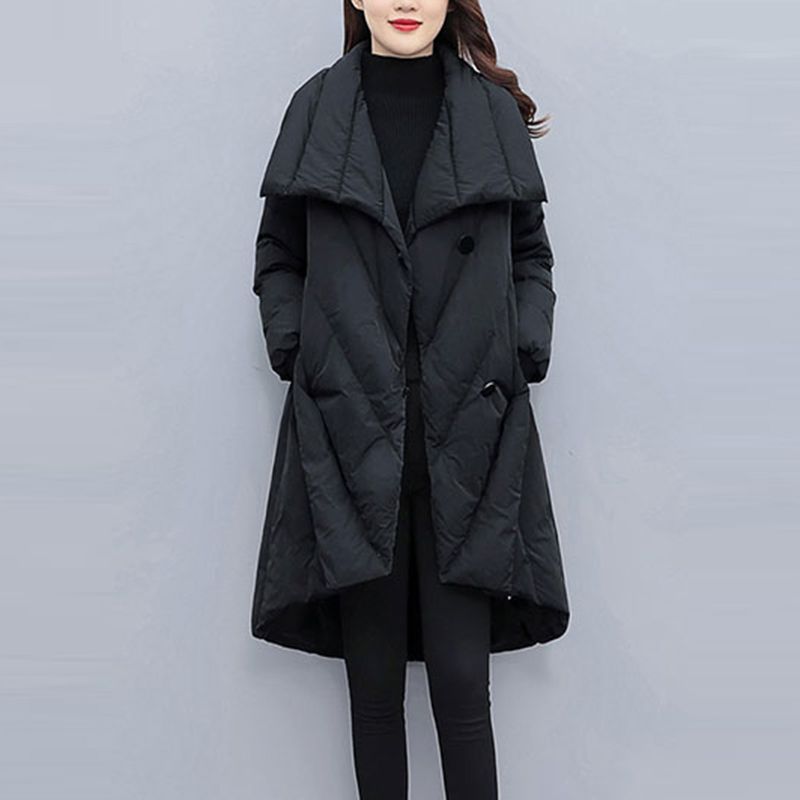 高級感黑色大翻領氣質羽絨棉服女2023秋冬季新款時尚休閒保暖外套