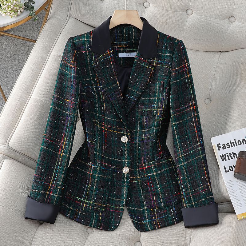 Plaid blazer women's 2024 new high-end temperament top casual retro British style fashion small suit