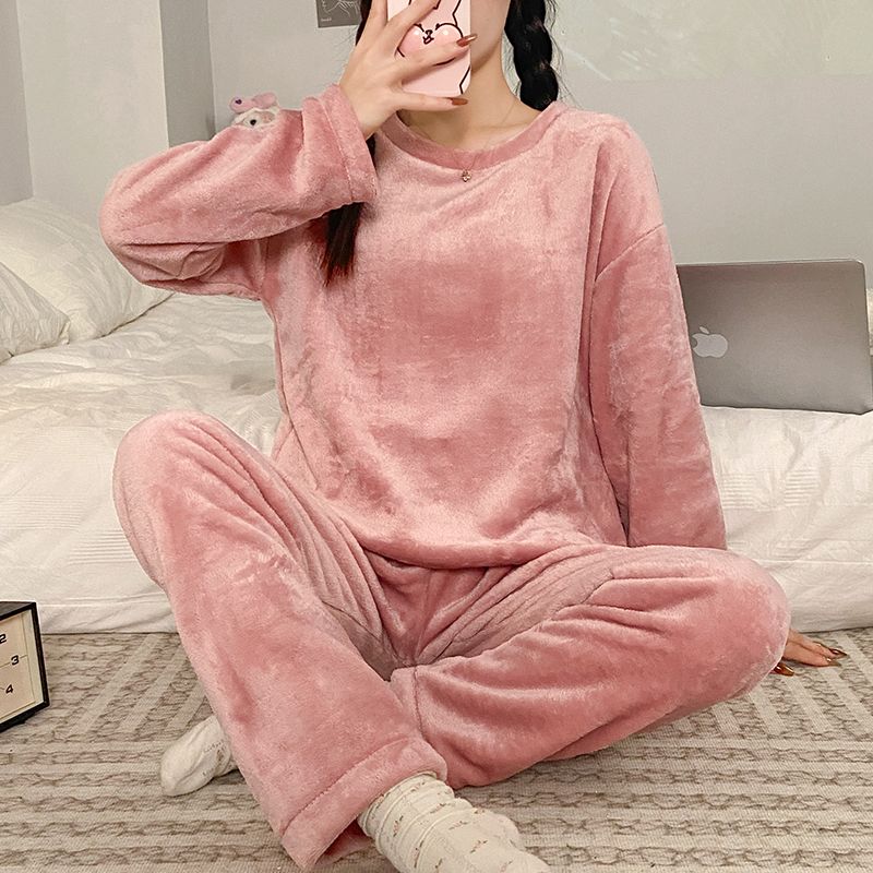 珊瑚絨睡衣女冬季加厚加絨ins風學生妹高顏值卡通寬鬆家居服套裝