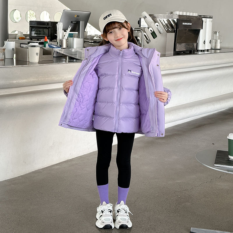 女童衝鋒衣三合一可拆卸防風羽絨服內膽大童冬季2023新款兒童外套