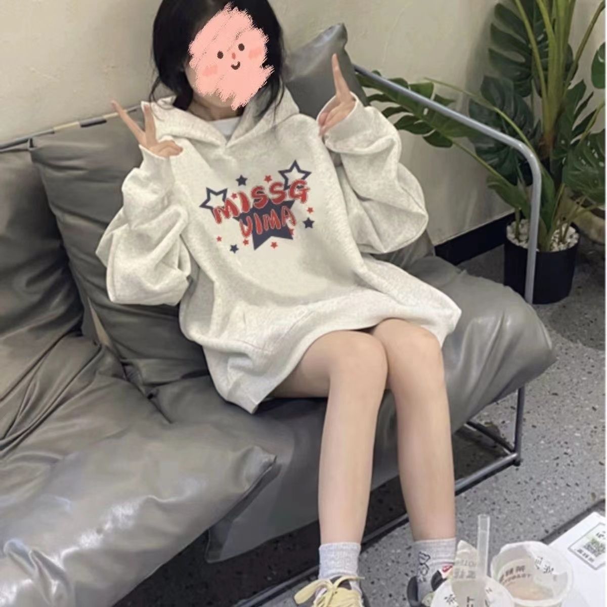 重磅棉美式印花顯瘦衛衣連帽秋冬寬鬆上衣厚款oversize韓版韓系