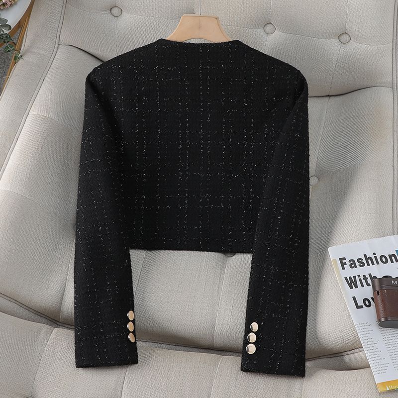 Short black suit jacket for women spring and autumn 2023 new style small slim fit temperament fashionable small fragrant top