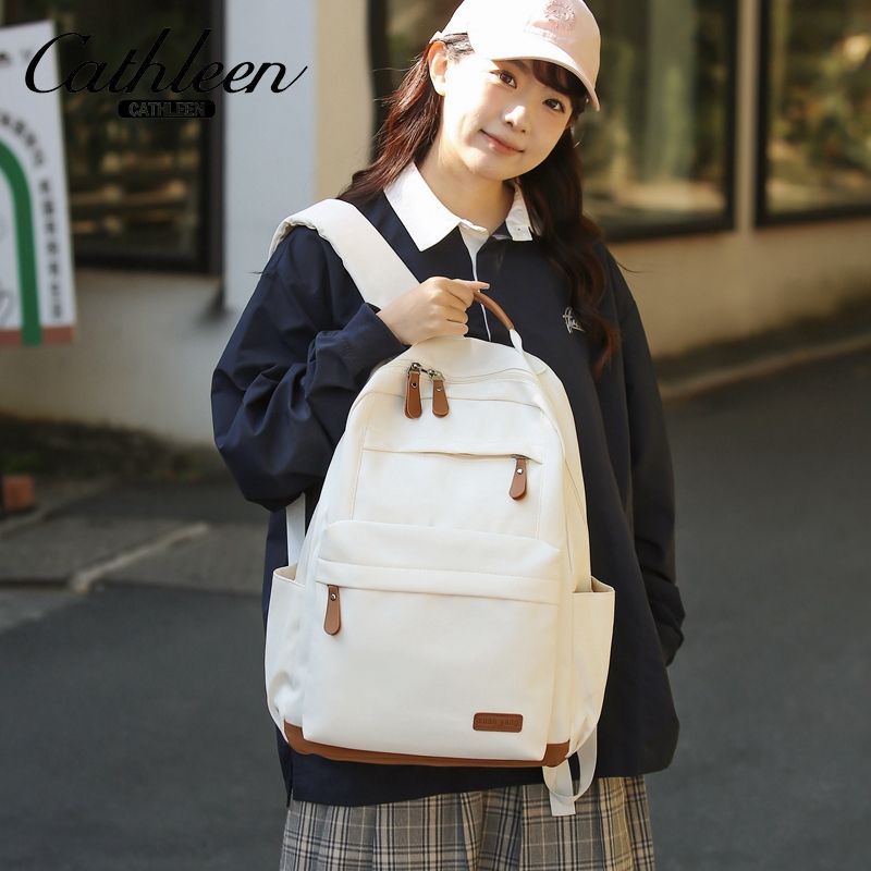 Schoolbags for girls college students solid color simple retro style backpacks for women large capacity computer backpacks waterproof