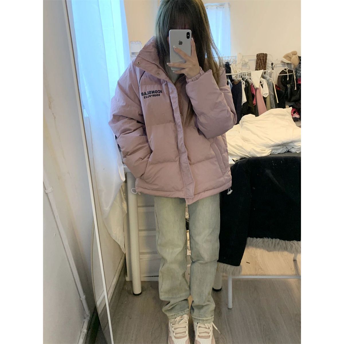 韓系學院風字母印花立領麵包服棉衣外套女冬季ins加厚保暖棉服潮