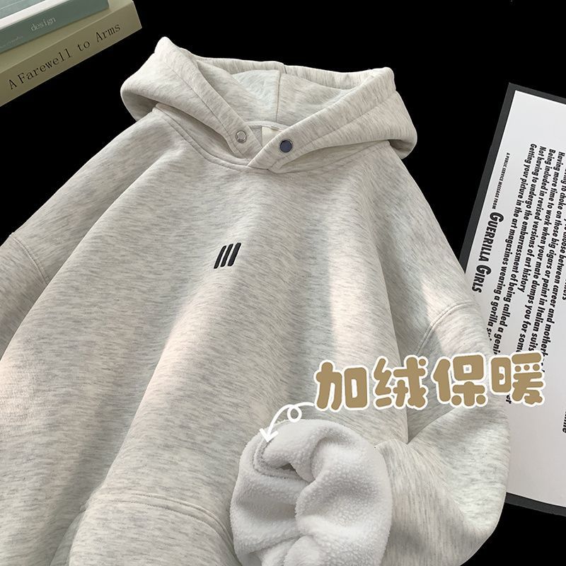 American retro sweatshirt men's winter 2023 new velvet thickened heavyweight trendy brand loose student casual jacket
